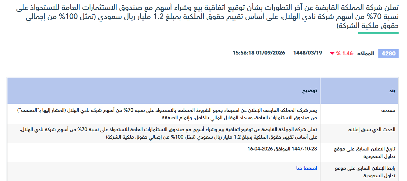 صورة ضوئية من إعلان تداول (تداول)