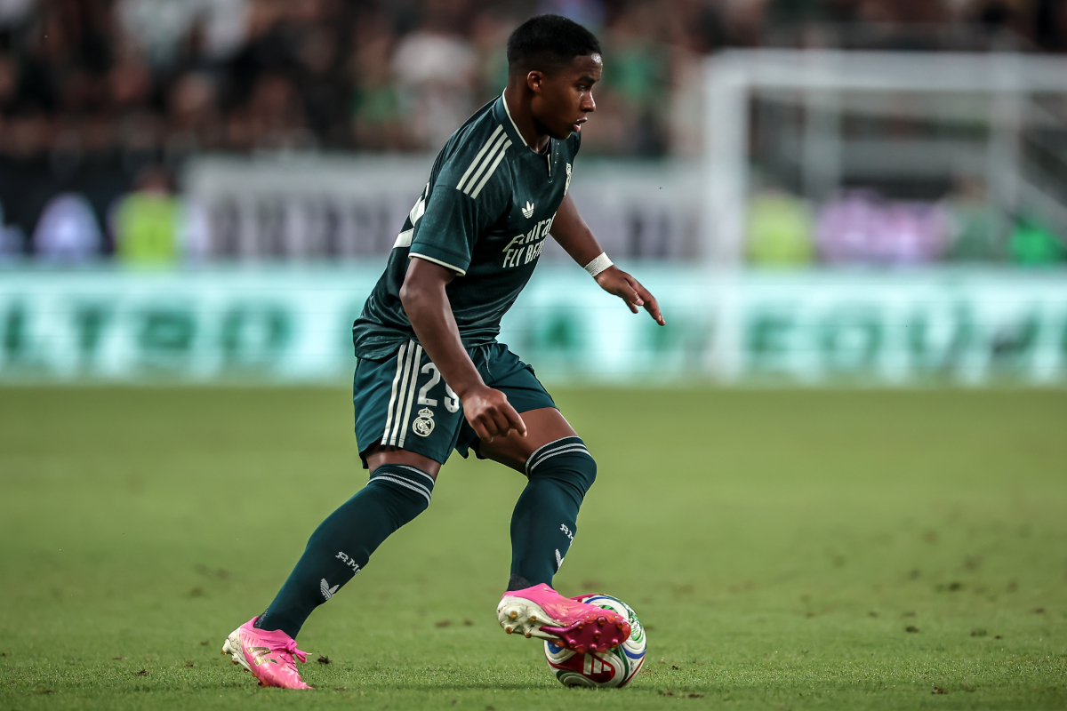 BUDAPEST, HUNGARY - AUGUST 8: Endrick of Real Madrid during the match between Ferencvarosi TC and Real Madrid at Groupama Arena on August 8, 2026 in Budapest, Hungary. (Photo by David Balogh/Getty Images) (Milan links)